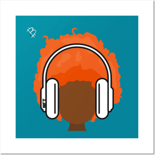 Red Head Wearing Headphones Posters and Art